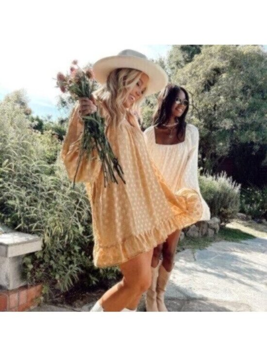 Show Me Your MuMu Dresses & Skirts - Show Me Your Mumu Mini Dress S Yellow Gold Polka Dot Boho Cowgirl Ruffle Cute